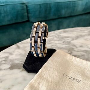 J. Crew Art Deco Navy Blue Enamel Rhinestone Bracelet